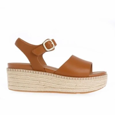 Image of Fitflop Womenss Fit Flop Eloise Espadrille Back Strap Wedge Sandals in Tan Leather (archived) Size UK 6.5