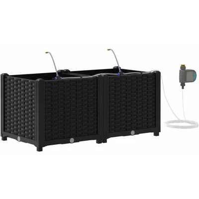 Image of vidaXL Garden Planters with Water Irrigation System 2 pcs Black