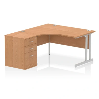 Image of Impulse 1400 LH Crescent Desk Cantilever Oak/Silver 600 High Ped
