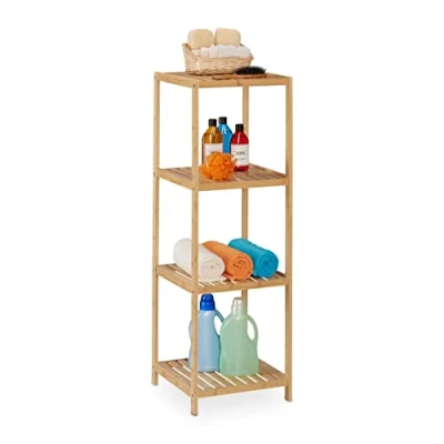 Image of Relaxdays Bathroom Shelf, Bamboo, 4 Shelves, HxWxD: 116.5x38x39.5 cm, Freestanding Storage for Washroom &amp; Kitchen, Wood