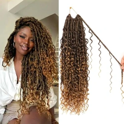 Image of Faux Locs Crochet Hair Soft Braids Extensions Butterfly for Braiding Goddess (#T27, 18Inch (Pack of 8))