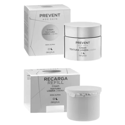 Image of Pack 2 Facial Cream 50 ml + Refill ml. Light Texture Prevent Age Skin. Normal, Combination and Oily Alpine Pink Deliplus
