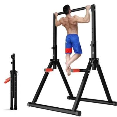 Image of DOBESTS Foldable Power Tower Pull Up Staion Dip Bar Free standing Multifunctional Fitness Station for Up/Dips/Push Up/Chain Strenghth Training Home/Outdoor