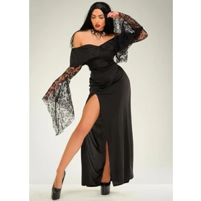 Image of Struts Womens Gothic Black Morticia Halloween Costume (Large (UK 14 16))