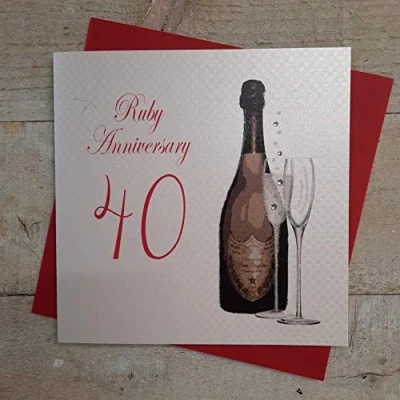Image of white cotton cards Ruby, Handmade 40th Wedding Anniversary Card (Green Bottle, Code A40)