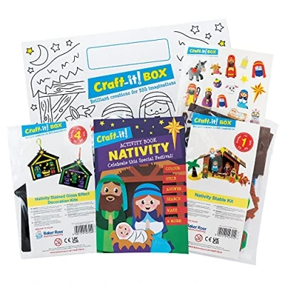 Image of Baker Ross CBS025 Nativity Arts and Crafts Pack for Kids Two Fun Themed Creative Kits, Stickers Activity Book Boys Girls, Craft it Box