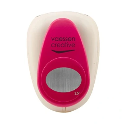 Image of Vaessen Creative Craft Paper Punch Oval 4,6 x 6,3 cm Circle Cutter for Crafting and Card Making, White/Pink