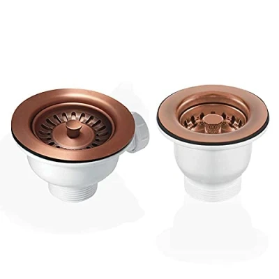 Image of 90 &amp; 65mm Antique Copper Strainer Waste for Astini RAK, Rangemaster Ceramic Sink