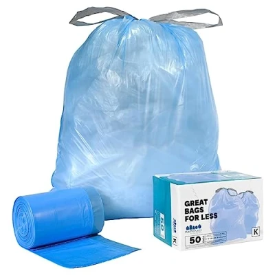 Image of Plasticplace Code K Compatible (50 Count) Blue Recycling Bags Drawstring Garbage Can Liners 10 Gallon / 38 Liter 24.4&quot; x 28&quot;