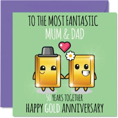 Image of Cute Gold Anniversary Card for Mum &amp; Dad 50 Years Together Happy 50th Wedding Cards Mum, 145mm x Greeting Fiftieth Anniversaries