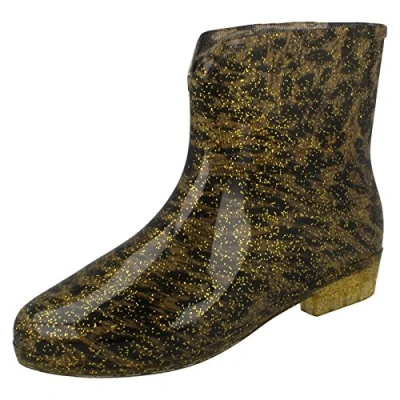 Image of Spot On Ladies Leopard Print Ankle Wellington Boots Gold Synthetic UK Size 5 EU 38 US 7