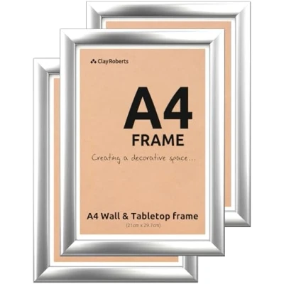 Image of Clay Roberts A4 Frame, Photo Silver A4, Pack of 3, Picture Certificate Art Print Poster 21cm x 29.7cm Frames Frames, Frame