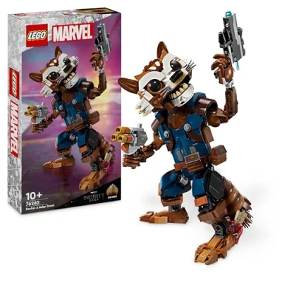Image of LEGO Marvel Rocket &amp; Baby Groot, Guardians of the Galaxy Buildable Toy, Raccoon Action Figure for Kids, Boys and Girls, Posable Super Hero Gifts 76282