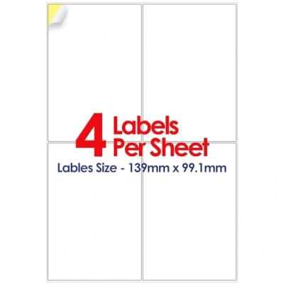 Image of YUNJU A4 Self Adhesive Address Labels, 4 Label Per Sheet, 20 Sheets, (99.0 x 42.3 MM) 80 Labels