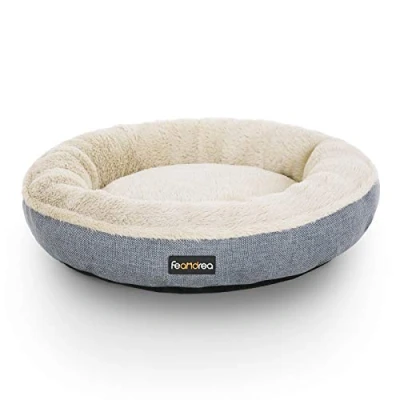 Image of Feandrea Dog Bed, Sofa, Cat Donut Shape, Round, 55 cm Dia, Grey PGW55G