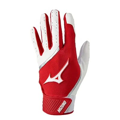 Image of Mizuno MVP Adult Baseball Batting Glove, White Red, Small