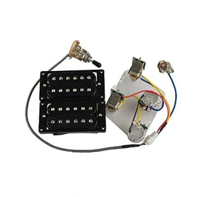 Image of guitar pickups Humbucker Neck And Bridge Pickup 4C Wiring Harness Push pull Single Cut Set For Gibson Epiphone Electric (Color : Black Frame)