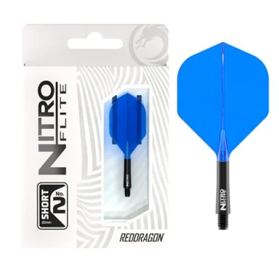 Image of RED DRAGON Darts Nitro Flite Integrated Flight &amp; Shaft System No.2 Shape and Design Black Blue Colour, Short Length