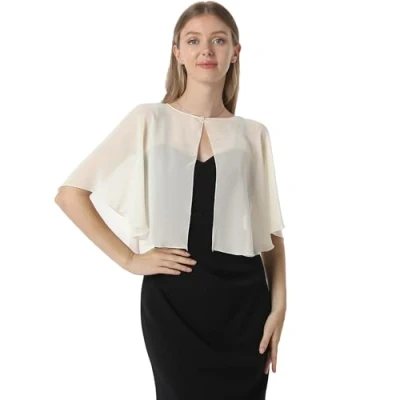 Image of Soft Capelets capes Shawls and Wraps for Dress Chiffon Shrug Wedding Cape Cover Up, Pale Champagne, One Size