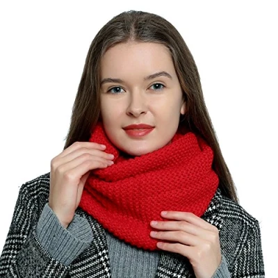 Image of DonDon Winter Scarf for Women Loop Snood Knitted knit neck warmer knitting pattern Dark red
