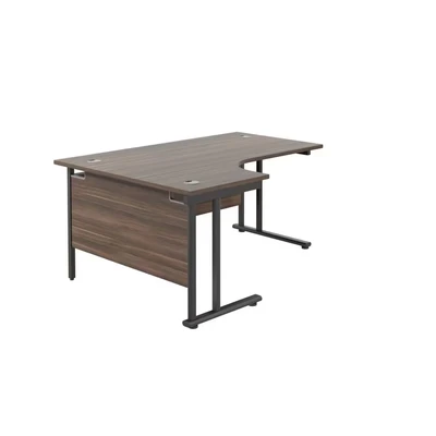 Image of Jemini Radial Left Hand Double Upright Cantilever Desk 1600x1200x730mm Dark Walnut/Black KF820383