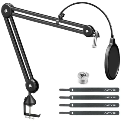 Image of AFYS Microphone Stand for HyperX QuadCast S SoloCast Snowball and other Mic Adjustable Arm with Desk Mount, Durable Boom Arm, Desktop Recording Broadcasting