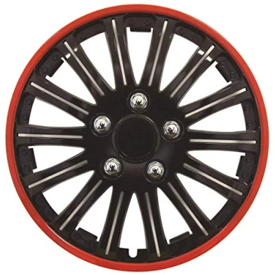 Image of Streetwize Lightning Gloss Black/Red Sports Premium 15 in. Wheel Trim Automotive Exterior Car Accessories