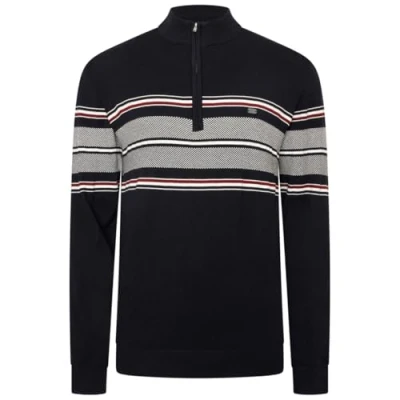 Image of KAM 1/4 Zip Top Long Sleeve Quarter Stripe Knit Jumper Mens Plus Size 2 8XL 93 (UK, Alpha, 8XL, Plus, Regular, Navy)