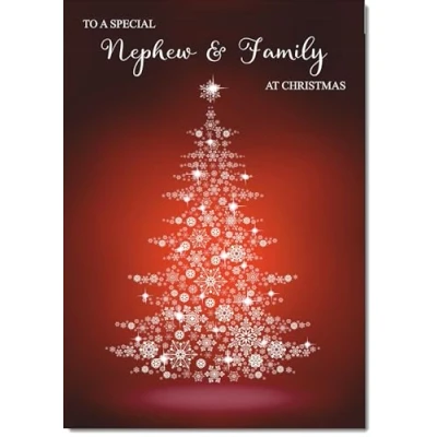 Image of doodlecards Nephew and Family Christmas Card Snowflake Tree Medium Size for &amp; with Plain Envelope
