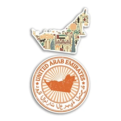 Image of 2 x 10cm Wide United Arab Emirates Vinyl Stickers Holiday UAE Landmarks Culture Map Travel Gift #78541