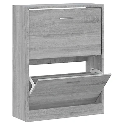 Image of vidaXL Grey Sonoma Shoe Cabinet Modern Style Engineered Wood Storage Solution with 2 Pull down Drawers Fit for Hallway, Living room, Bedroom and Entryway