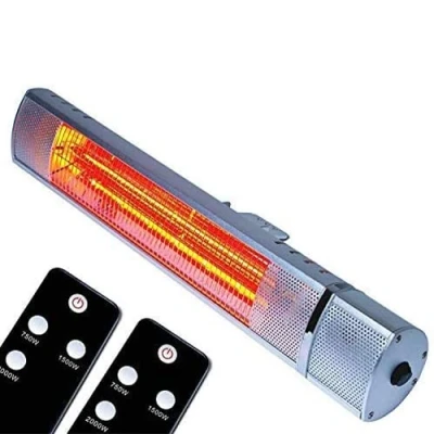 Image of MYLEK Patio Heater 2000W Electric Wall Mounted Outdoor Unit Remote Control IP65 Waterproof Outside Aluminium Rustproof Fast Heat up Golden Tube, Gardens, Cafes, Restaurants 2KW