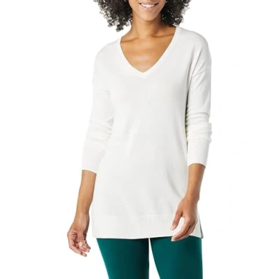 Image of Amazon Essentials Women&#039;s Lightweight Long Sleeved V Neck Tunic Sweater (Available in Plus Size), Ivory, M