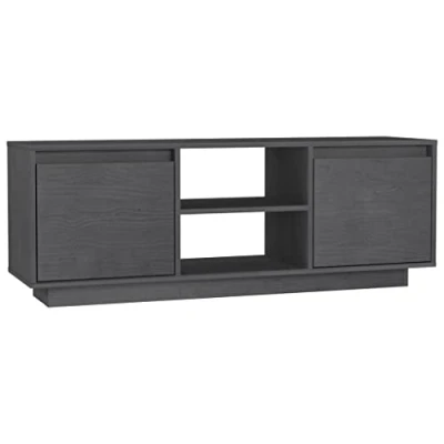 Image of vidaXL Solid Pinewood TV Cabinet in Modern Grey Elegant Living Room Furniture with Spacious Compartments 110x30x40 cm