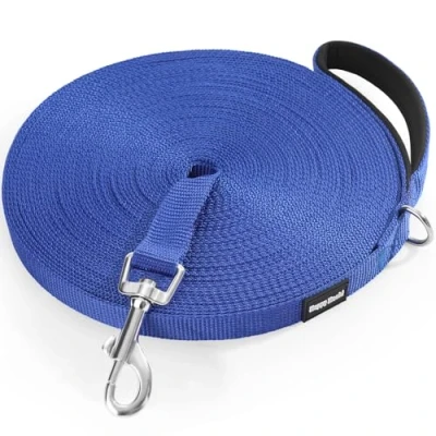 Image of HAPPY HACHI Dog Training Lead 10m/33ft, Long Line Nylon Leash for Small Medium Large Dogs Puppy Pets Recall Training, Obedience Tracking, Backyard, Blue