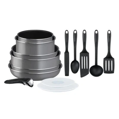 Image of Tefal Ingenio L1569002 Easy Cook &amp; Clean 14 Pcs Cookware Saucepan Pots and Pan Set, Grey (for All Heat Sources Except Induction)