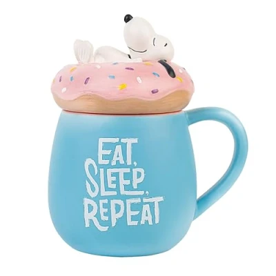 Image of Grupo Erik Snoopy 3D Ceramic Mug with Lid 50 cl / 500 ml 16.9 oz 14.3 x 10.7 16.7 cm Coffee Tea Cool Gifts