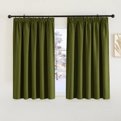 Image of PONY DANCE Blackout Curtain Curtains Thermal Pencil Pleat Window Treatments for Room Darkening Solid Insulated Drapes Energy Saving, 2 Panels, W66 X L54, Olive