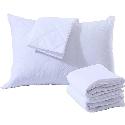 Image of 4 Pack Zippered Quilted Pillow Protectors Anti Allergy Ultra Soft Hypoallergenic Noiseless Microfiber Breathable 48x74Cm