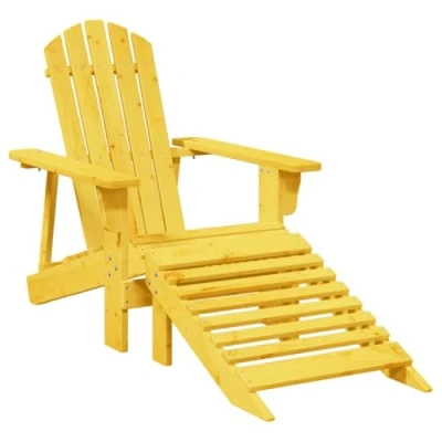 Image of vidaXL Adirondack Chair with Ottoman Yellow Solid Fir Wood Outdoor Patio/Garden/Lounge Ergonomic Design 69x145.5x90.5 cm