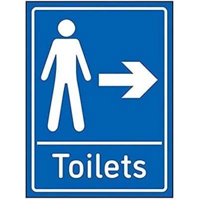 Image of V Safety Mens Toilets Arrow Right 200mm x 300mm Blue Self Adhesive Vinyl