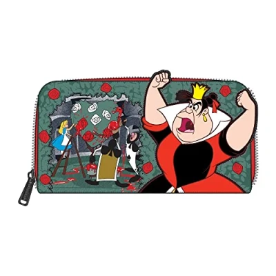 Image of Loungefly Disney Alice in Wonderland Queen of Hearts Villains Scene Zip Around Wallet