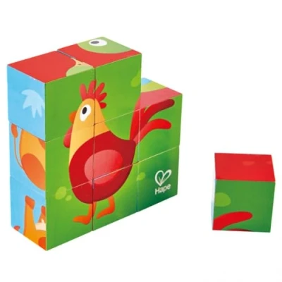 Image of Hape E1618 Multi Sided Farm Animal Wooden Block Puzzle, Multicolor, 40 x cm