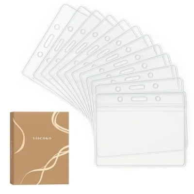 Image of YISCOKO 12pcs Plastic Card Holder,Transparent Horizontal Waterproof id Badge Holder Name Badges 3.94&quot;*3.35&quot; (L*W)