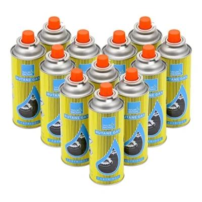 Image of Greenfields Butane Gas Bottles Canister Camping Heater Cooker BBQ Compact and Resealable CP 250 Valve Cartridge, for Bistro Outdoors Stoves (12 Bottles)