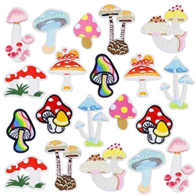 Image of 20pcs Mushroom Patches Iron on for Clothing, Mini Stickers Diy Embroidery Patch Sewing Craft Decoration