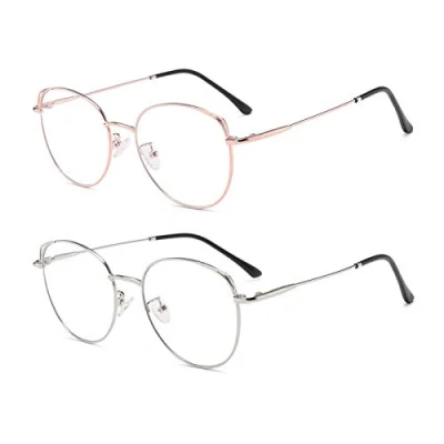 Image of Dollger Blue Light Filter Glasses Anti Computer Cat Eye No Prescription Metal Frame Pc Gaming Bluelight Uv Blocking Ladies Rose+Silver