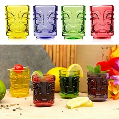 Image of CKB LTD Coloured Tiki Bar Shot Glasses 45ml Pack of 4 Drinking Shooters Novelty Small Spirit Tumblers Ideal for Hawaiian Party Glass