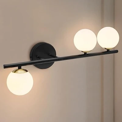 Image of Long Life Lamp Company .Glass Frosted Globe Wall Light Scone Matte Black 3 Sconce for Indoors H3087 with LED Bulb Warm White G9