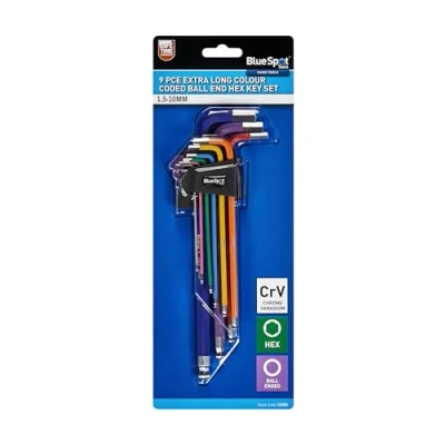 Image of Blue Spot Tools 015301 9 PCE Extra Long Colour Coded Ball End Hex Key Set (1.5 10MM)